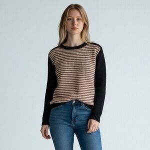 Talbots Petite Knit Sweater Pattern Navy and Tan Women's Size Small 25% Wool